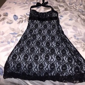 Vintage black lace and teal dress